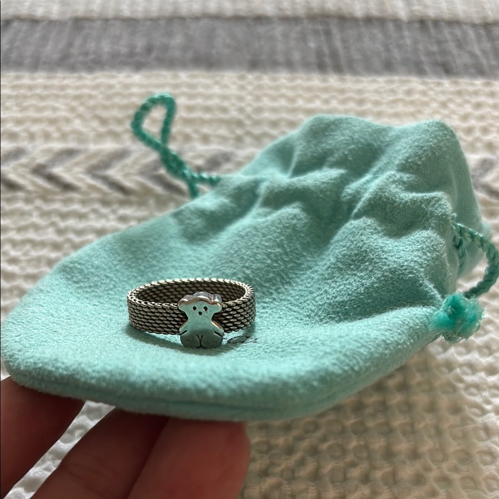Silver Mesh Ring with Bear Charm Tiffany